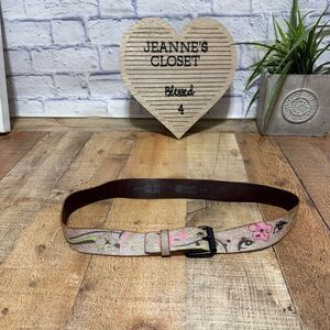 Landes boho distressed look leather belt size M floral eyes